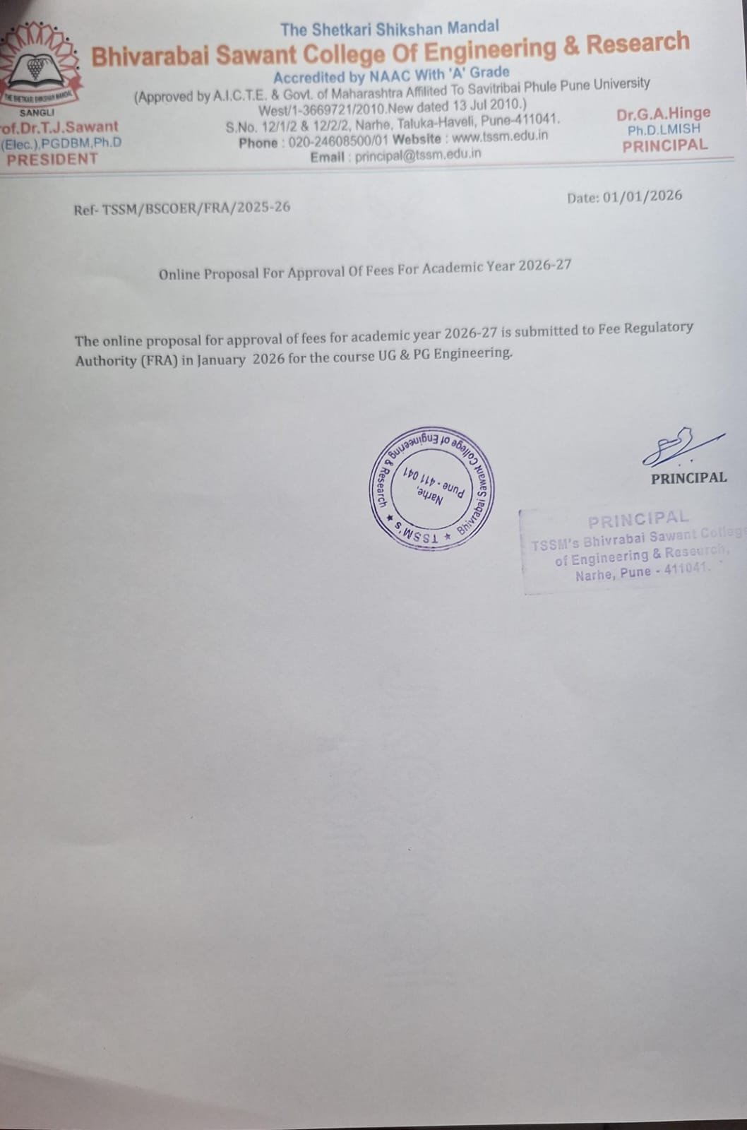 Online Proposal for Approval of Fees
